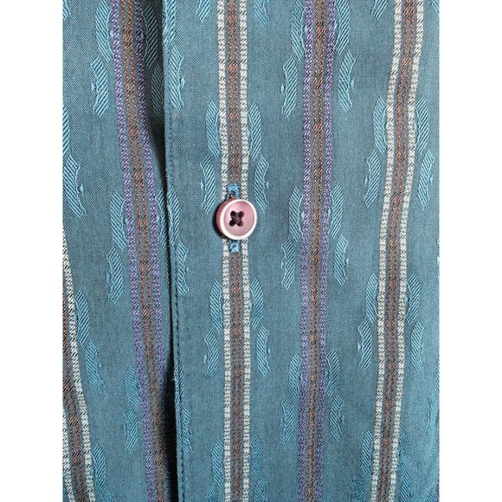 Robert Graham‎ Blue Striped Cotton Silk Button Up Shirt Men's M Made in India - Picture 12 of 14